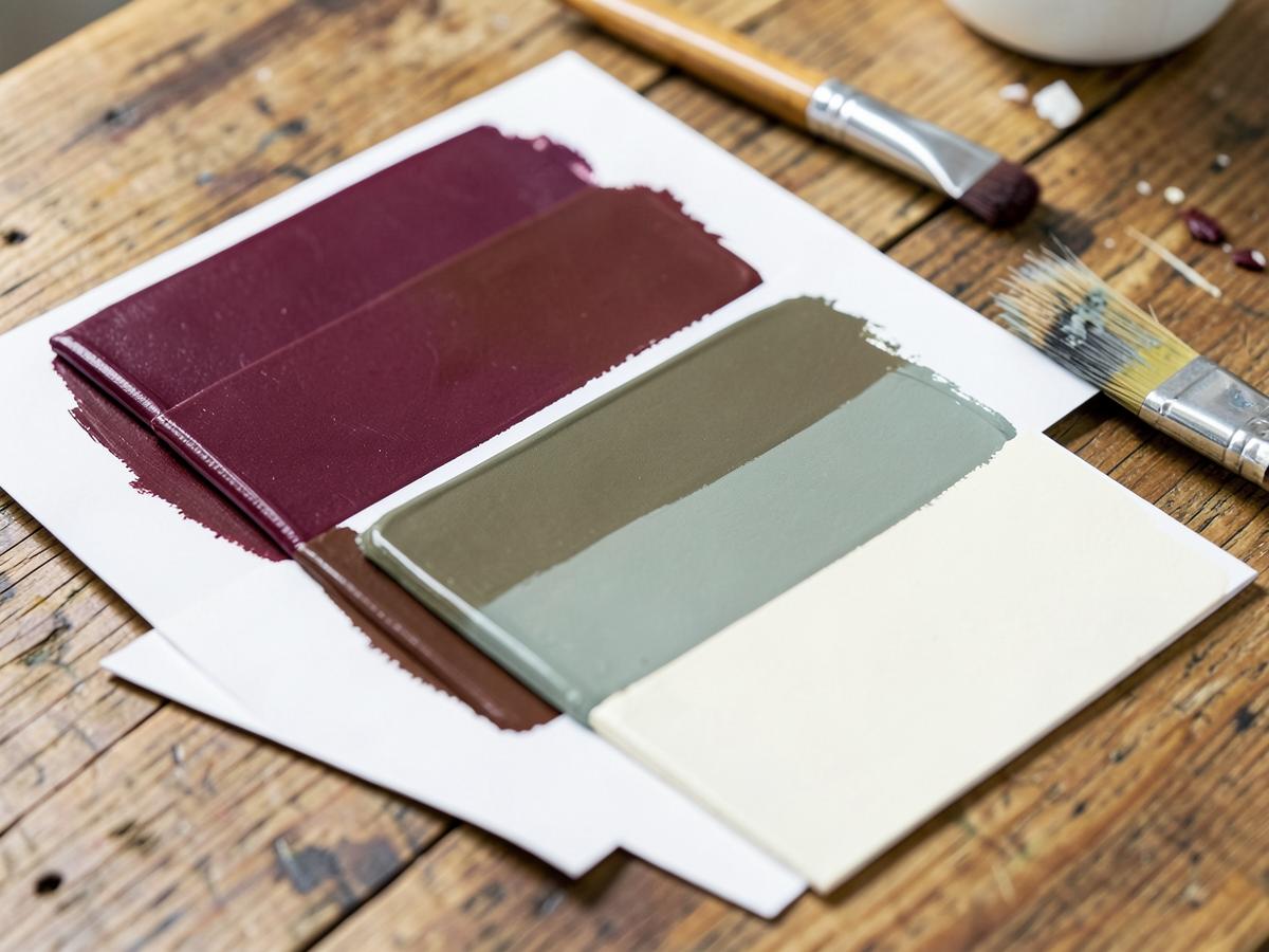Hand-painted paint swatches in burgundy, clay, sage and off-white